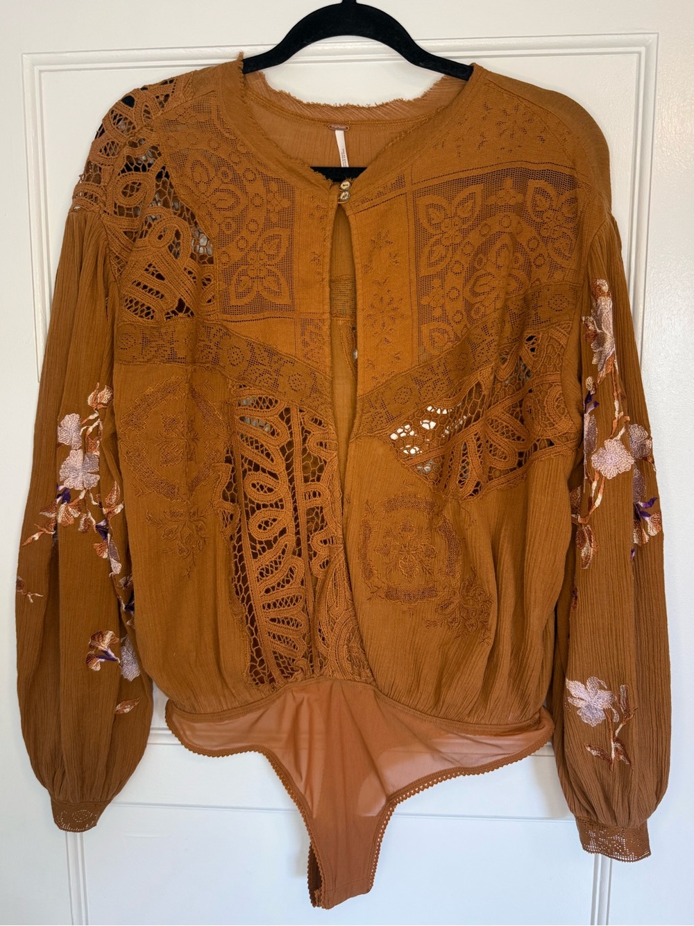 Free People Making Harmony Embroidered Bodysuit in Copper